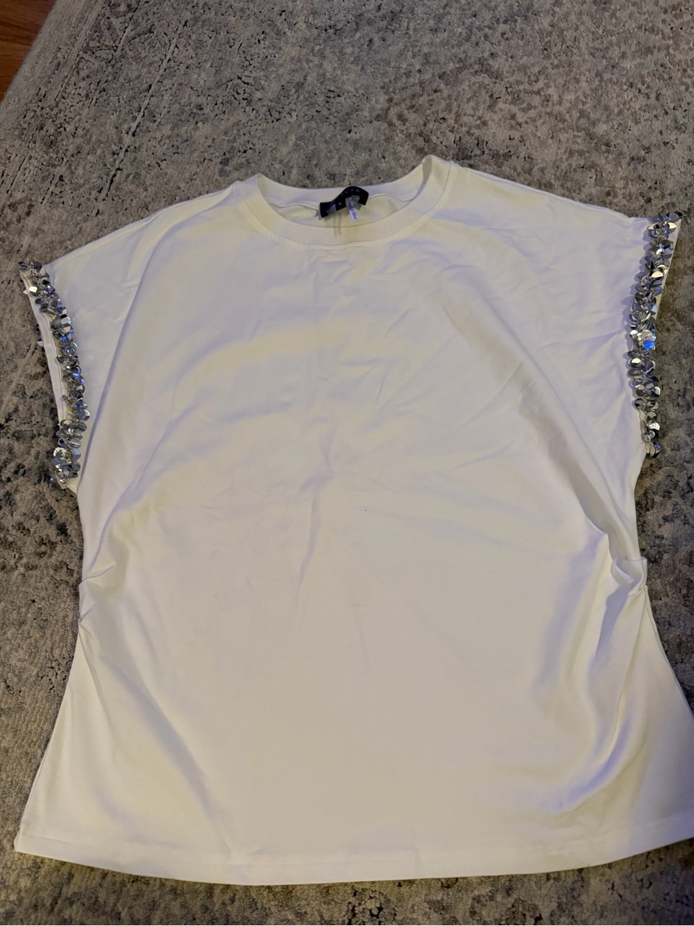 Gracia White Short Sleeve Tee with Sequin Trim